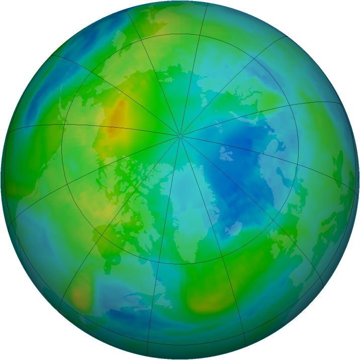 Arctic ozone map for 20 October 1989